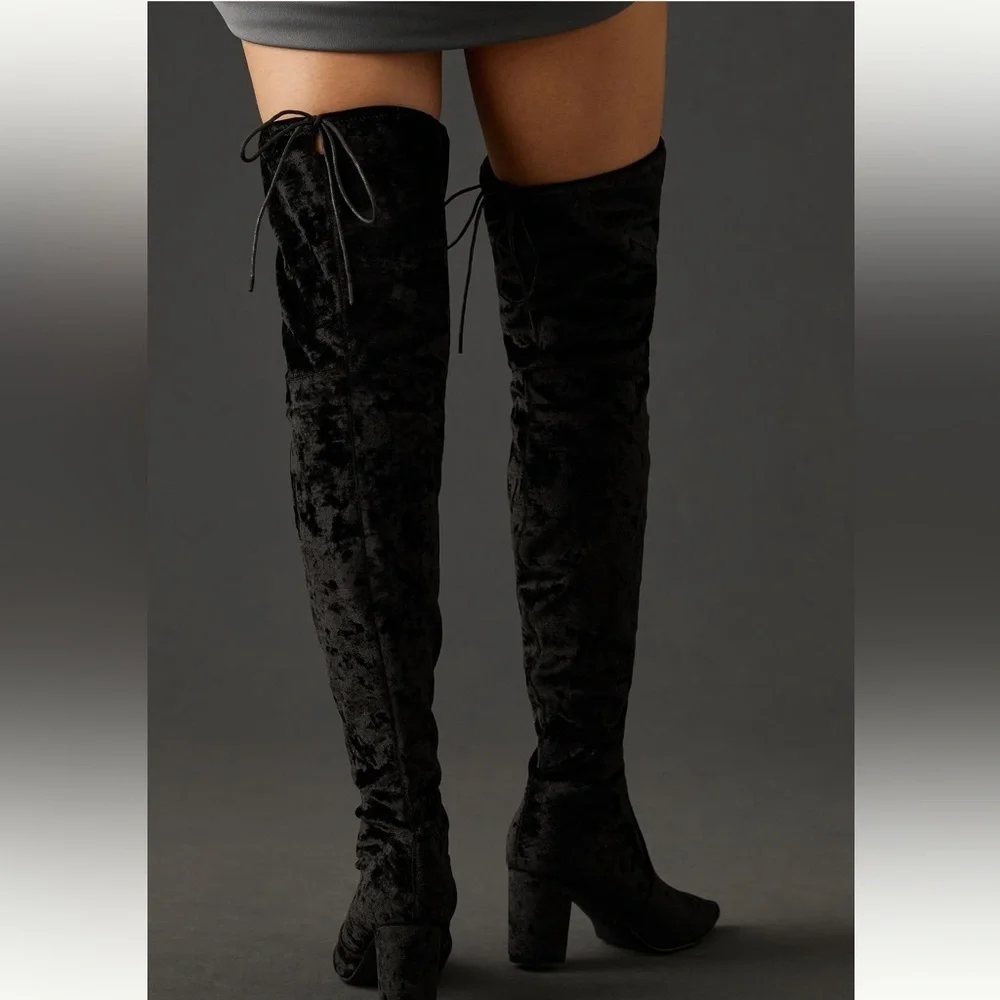 NWT Anthropologie Silent D Black Velvet Over the Knee Boots Size 7 festival WEAR